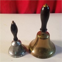 Large brass school bell and small silver tone bell