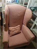 Super cute red check wingback chair