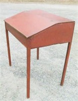 ANTIQUE PINE PAYMASTERS DESK IN OLD RED PAINT