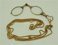 Antique Folding Reading Glasses W/ 27.5g 14k Chain