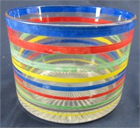 Vintage Glass Primary Color Stripe Candy Dish