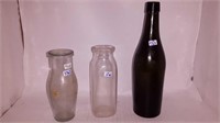 3 antique glass bottles 5.75 in, 6in and 9.5 in