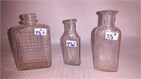3 antique glass medicine bottles 3.5 in, 3 in and