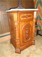 Oak Marbletop Commode Stand with Key for