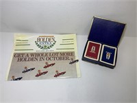 VINTAGE HOLDEN AND PLAYING CARDS, BADGE