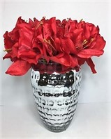 Modern Silver glass Vase with Faux Poppy