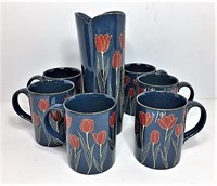 Ceramic Tulip Mugs & Matching Vase