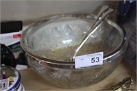 SILVERPLATED RIMMED BOWL - SERVING SPOON AND FORK