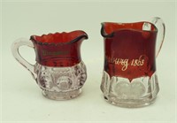 Pair Of Ruby Flash Glass Creamers Gettysburg 1863