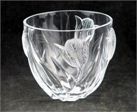 Crystal Cut Glass Bowl Dish Floral Design 5" Tall