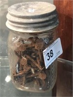 Rusty Railroad Date Nails in Glass Jar w/ Zinc Lid