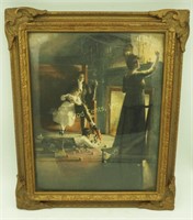 Antique Family Fireside Print In Ornate Frame