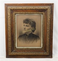 Antique B&w Photo Print On Canvas W/ Ornate Frame