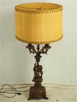Vintage Cast Metal Cherub Gold Table Lamp 42"