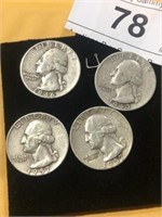 4 Silver Washington Quarters 1946, 1943, (2) 1957