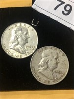 2 Silver Ben Franklin Half Dollars 1963, 1954