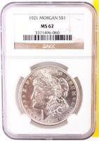 Coin 1921 Morgan Silver Dollar NGC MS62