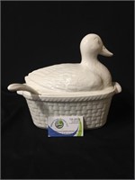 Soup Tureen Duck on Basket with spoon