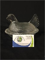 Hen on Nest dish, clear glass