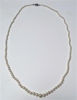 28" STRAND OF GRADUATED PEARLS W/ STERLING SILVER