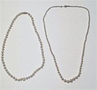 2 STRANDS OF PEARLS, 1 GRADUATED 22" W/ 10K CLASP