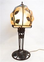 Daum France signed wrought iron & glass Lamp