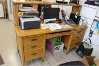Oak desk 67" long, 49" high, 25" deep (some wear,