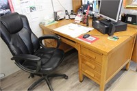 Oak desk 60" long, 30" high, 34" deep (some wear,