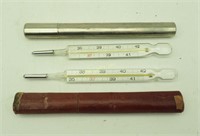 Pair Of Glass Thermometers W/ Cases Heer Celsius