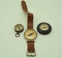 3 Vintage Compass Lot Wristwatch Style Tire