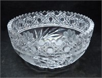 Vintage Crystal Glass Bowl Floral Etching 8"