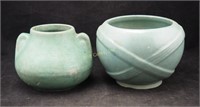 Old Soft Glaze Pottery Vases Green Blue Handmade