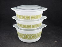 3 Pyrex Round Covered Nesting Oven Dishes 471 473