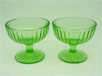 Pair Of Green Uranium Glass Custard Dishes Bowls