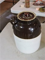 Antique Stoneware Finger Crock with Lid, 9.5" T