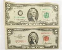 1953A $2.00 Red notes and 1976 $2.00 dollar bill