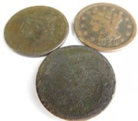 (3) US Liberty one cent pieces; 1839, 1848, and