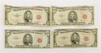 (4) US $5.00 Red notes to include: (2) 1953A,