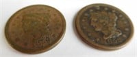 (2) US Liberty one cent pieces, 1852 and 1853