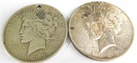 (2) 1923 Peace dollar, one drilled with hole