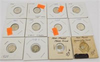 (10) Mercury dimes in plastic protectors to