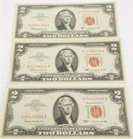 (3) 1963 $2.00 red seal notes