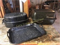 (2) Granite roasters and pan