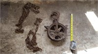 Vintage Pulley with 2 Small chains