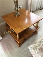 Matching pair of maple end tables, with drawer