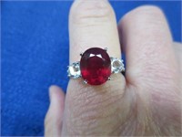 sterling silver red stone ring - size 10