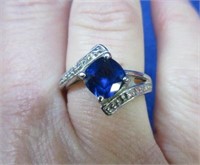 sterling silver blue stone ring - size 7.25