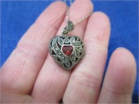 sterling silver heart locket & 16in silver chain