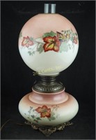 Hand Painted Glass Globe Converted Table Lamp 22"