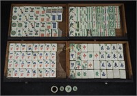 Antique Mahjong Tile Game In Box Bone On Bamboo